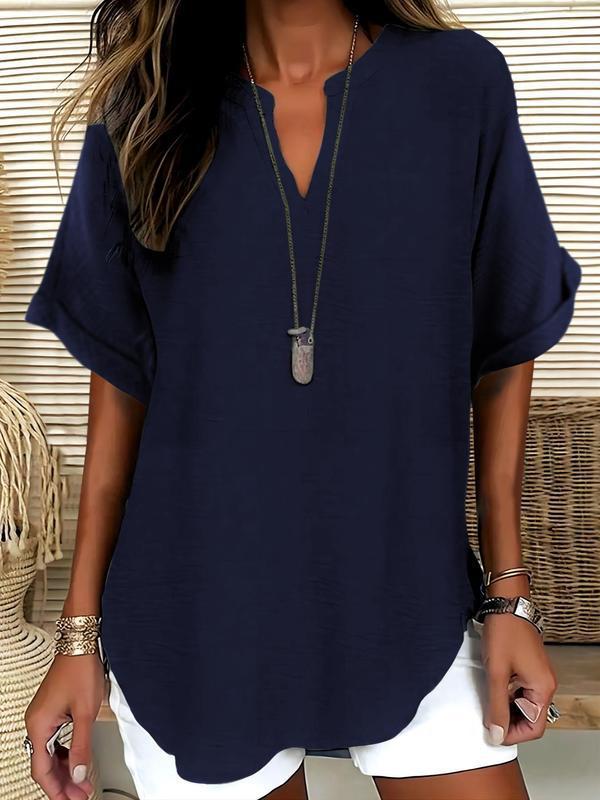 🔥Last Day-60% OFF🖤Women's Plain Short Sleeve Blouse, Casual Solid Color Top for Daily Wear