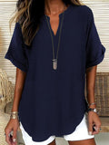 🔥Last Day-60% OFF🖤Women's Plain Short Sleeve Blouse, Casual Solid Color Top for Daily Wear